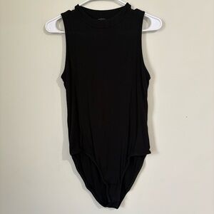Ambiance Black Sleeveless Mock neck Ribbed Bodysuit - Large